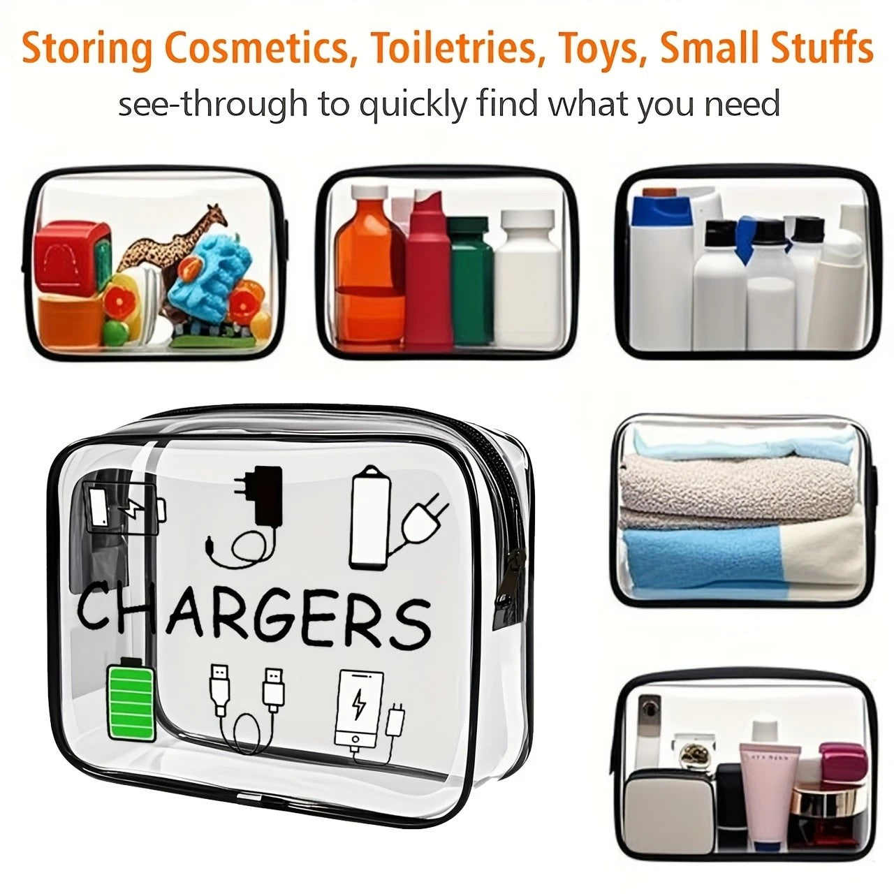 2PCS Fashionable PVC makeup bag, large capacity and easy to clean, with zipper closure. Ideal for travel and daily use, a high-quality storage choice. - Image 4