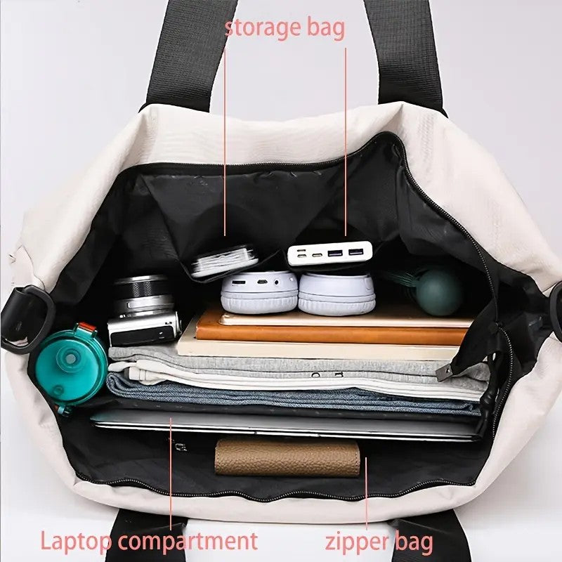 black Large-capacity travel tote bag, lightweight carry-on luggage with shoulder strap, gym bag, portable laptop bag, ideal for short trips, hand-carry style. - Image 5