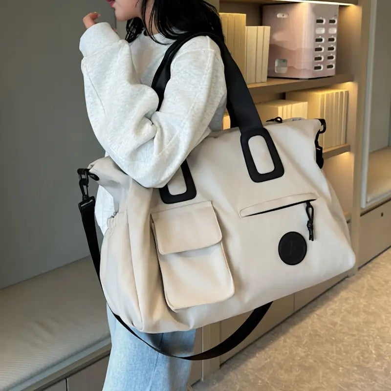 black Large-capacity travel tote bag, lightweight carry-on luggage with shoulder strap, gym bag, portable laptop bag, ideal for short trips, hand-carry style. - Image 8