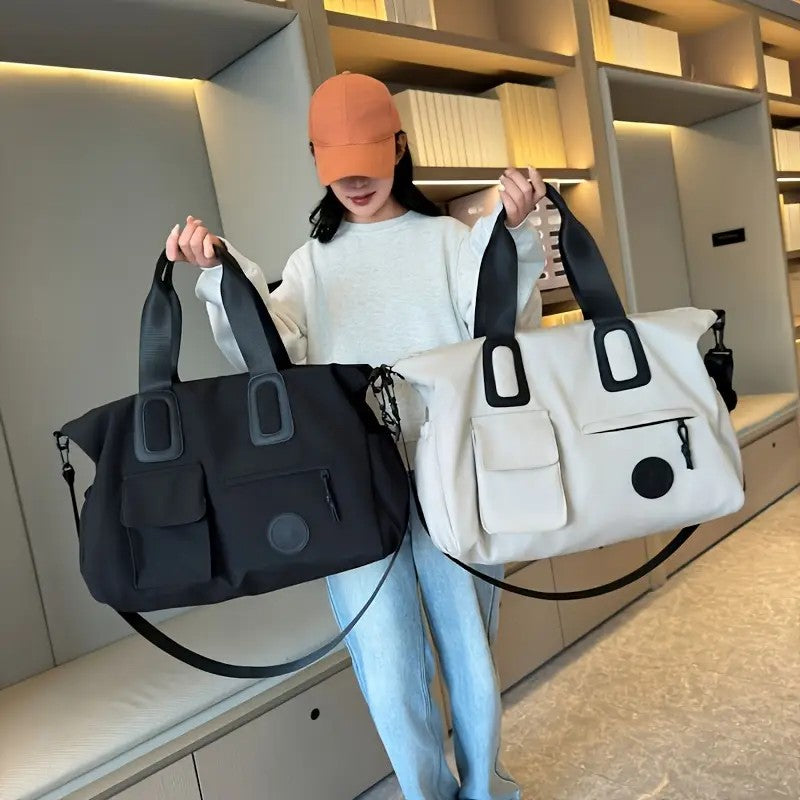 White Large-capacity travel tote bag, lightweight carry-on luggage with shoulder strap, gym bag, portable laptop bag, ideal for short trips, hand-carry style. - Image 7