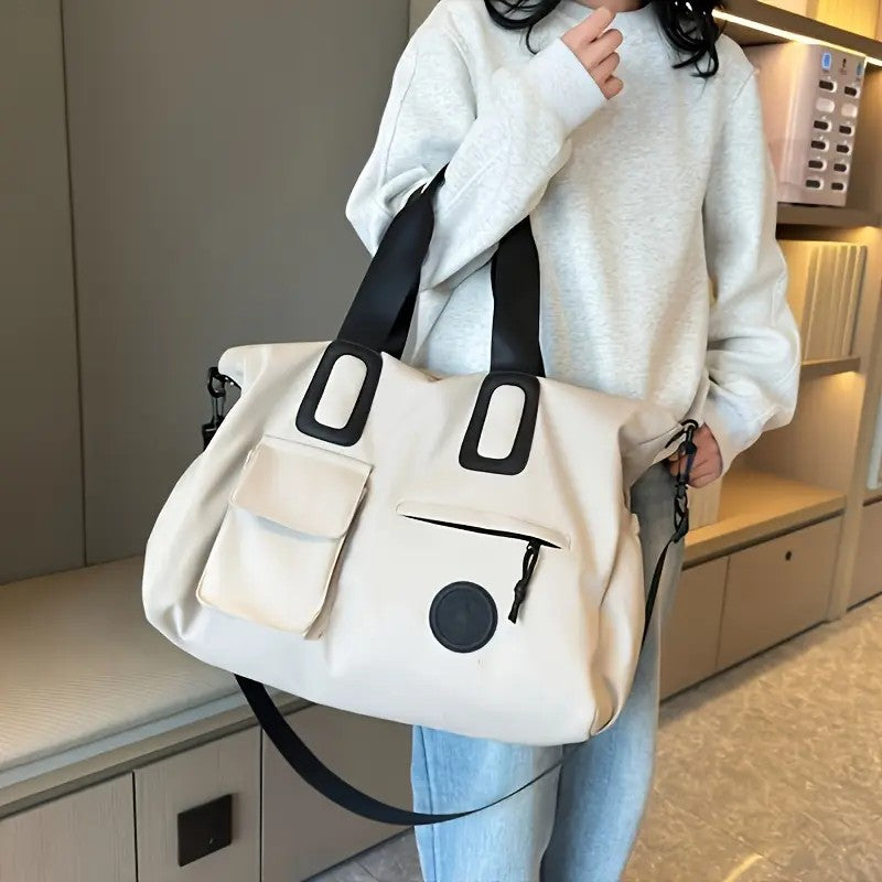 brown Large-capacity travel tote bag, lightweight carry-on luggage with shoulder strap, gym bag, portable laptop bag, ideal for short trips, hand-carry style. - Image 4