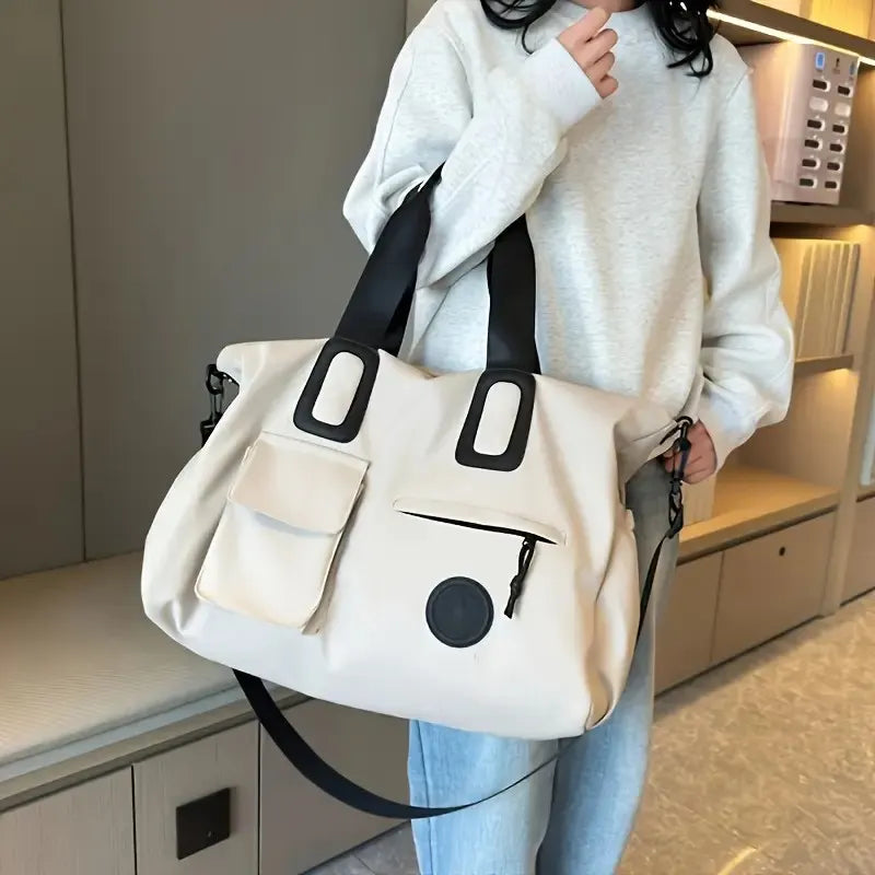 brown Large-capacity travel tote bag, lightweight carry-on luggage with shoulder strap, gym bag, portable laptop bag, ideal for short trips, hand-carry style. - Image 4
