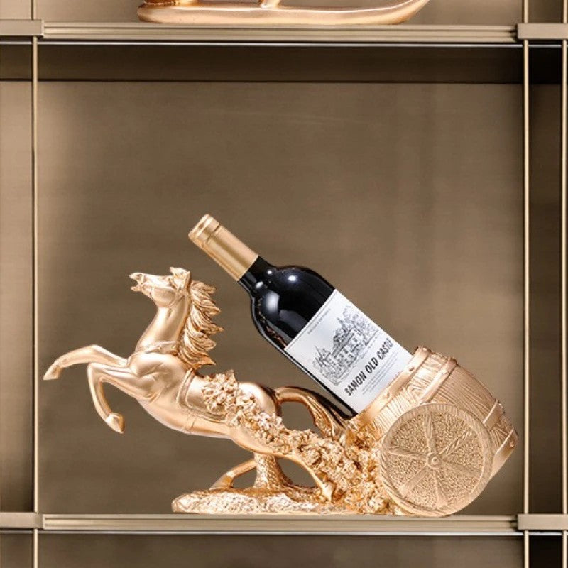 golden Freestanding Luxury Wine Rack, Stable Partitioned Storage, Hand-Carved "Success at First Attempt" Horse, Housewarming Gift - Image 2