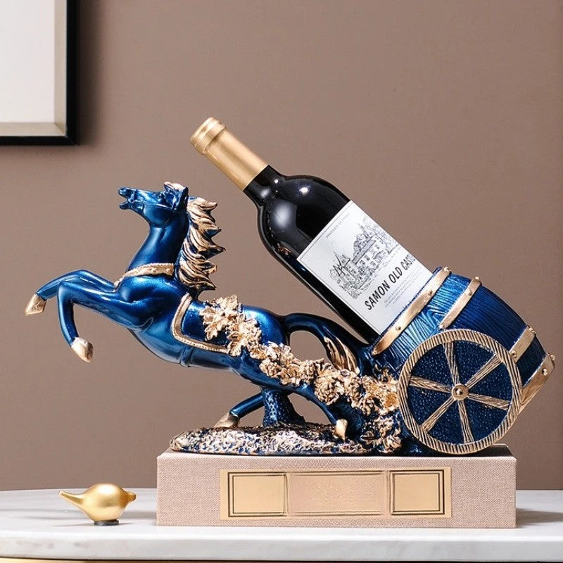 golden Freestanding Luxury Wine Rack, Stable Partitioned Storage, Hand-Carved "Success at First Attempt" Horse, Housewarming Gift - Image 4