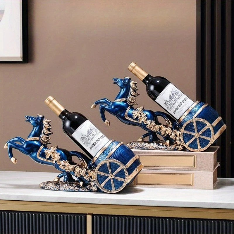 golden Freestanding Luxury Wine Rack, Stable Partitioned Storage, Hand-Carved "Success at First Attempt" Horse, Housewarming Gift - Image 9