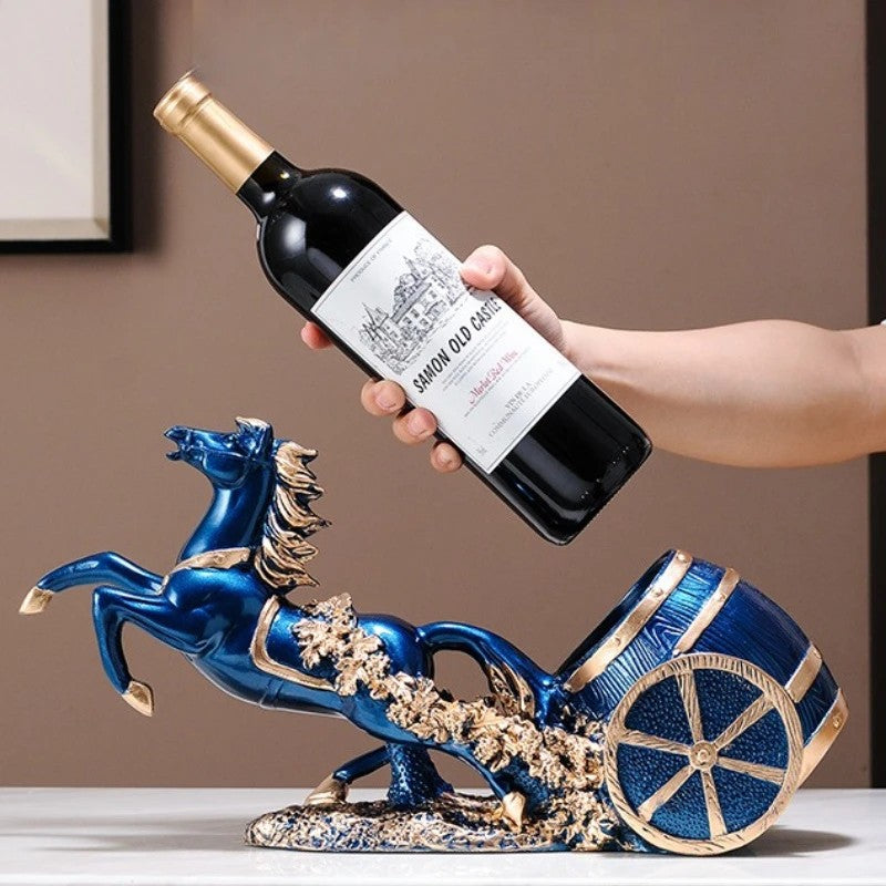 Freestanding Luxury Wine Rack, Stable Partitioned Storage, Hand-Carved "Success at First Attempt" Horse, Housewarming Gift.BLUE - Image 2
