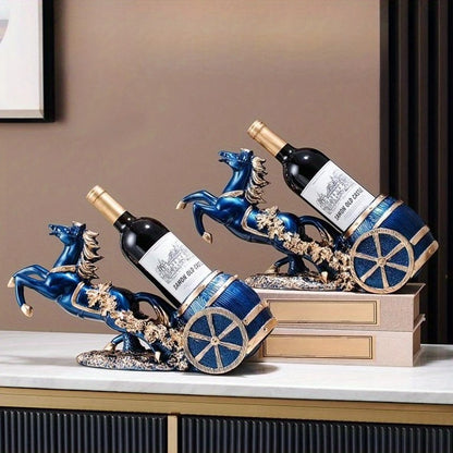 Freestanding Luxury Wine Rack, Stable Partitioned Storage, Hand-Carved "Success at First Attempt" Horse, Housewarming Gift.BLUE - Image 4