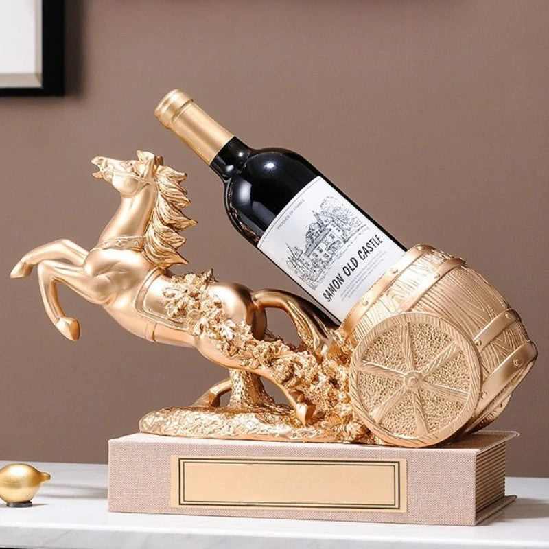 Freestanding Luxury Wine Rack, Stable Partitioned Storage, Hand-Carved "Success at First Attempt" Horse, Housewarming Gift.BLUE - Image 8
