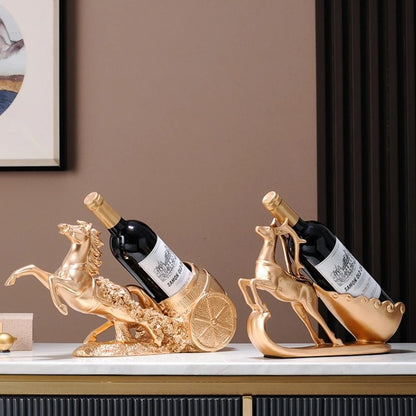 Freestanding Luxury Wine Rack, Stable Partitioned Storage, Hand-Carved "Success at First Attempt" Horse, Housewarming Gift.BLUE - Image 9