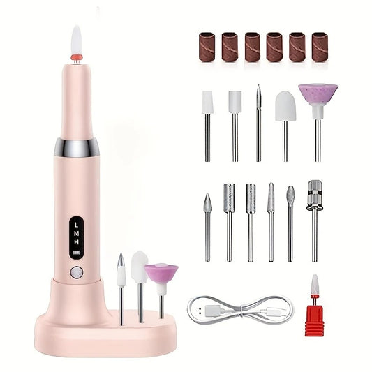 Pink   Wireless Charging Nail Drill, 3-Speed Adjustable, Professional-Level Care in One Tool