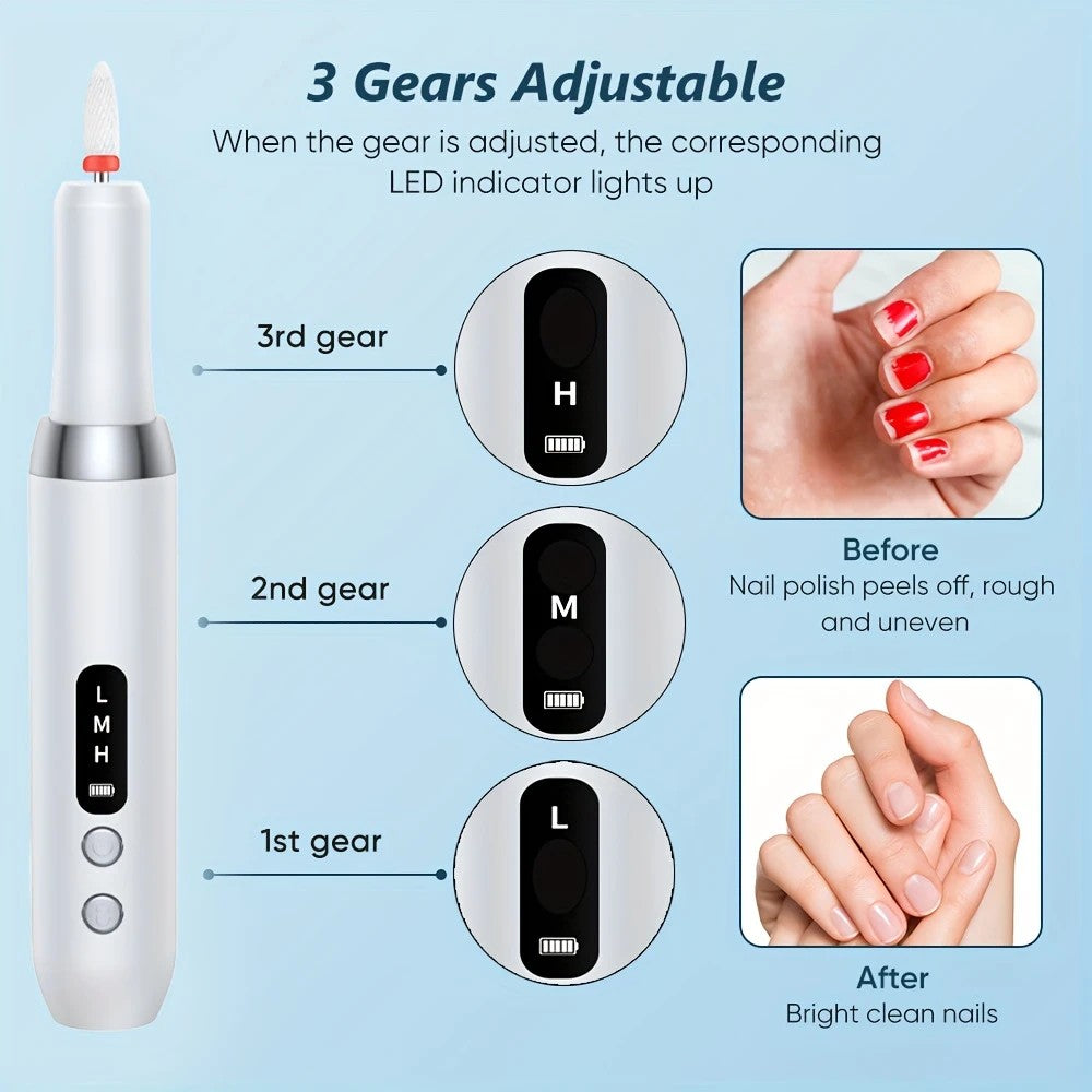 White  Wireless Charging Nail Drill, 3-Speed Adjustable, Professional-Level Care in One Tool - Image 2
