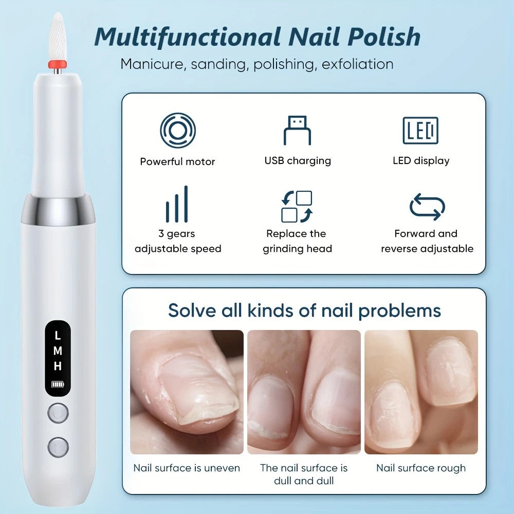 White  Wireless Charging Nail Drill, 3-Speed Adjustable, Professional-Level Care in One Tool - Image 3
