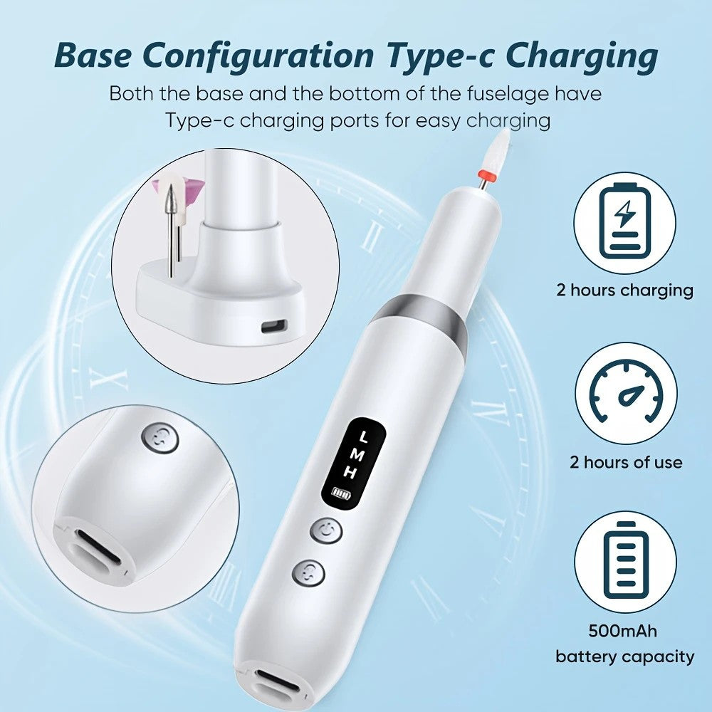 White  Wireless Charging Nail Drill, 3-Speed Adjustable, Professional-Level Care in One Tool - Image 5