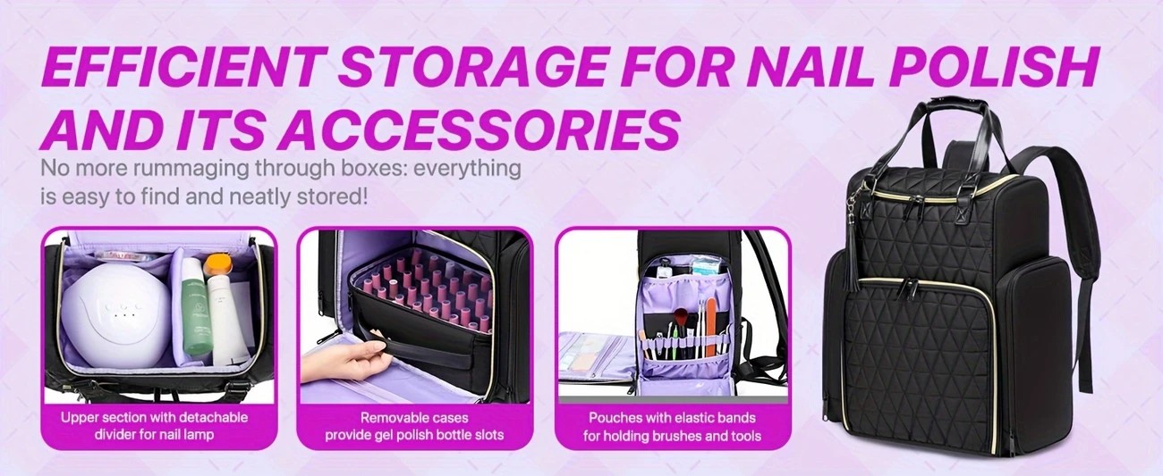 Nail Art Tool Storage Backpack: Removable Compartments, High-Capacity Categorized Storage, Multiple Carrying Methods, Ideal for Home, Travel & Mobile Services - Image 6