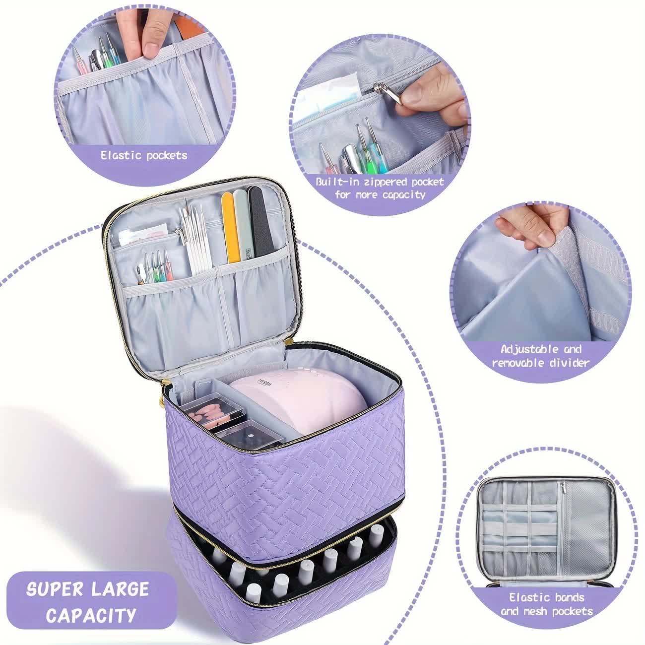 BLUE Double‑layer woven storage, scientifically organized with large capacity—Professional Nail Tool Carry‑on Bag, keeping tools perfectly ordered. - Image 7