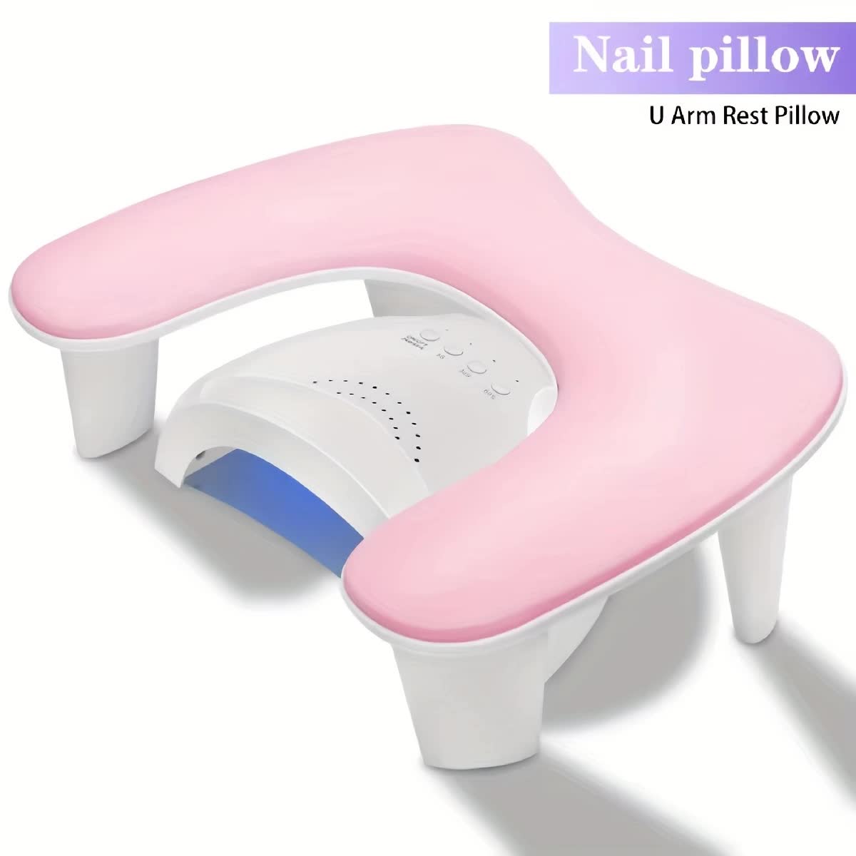 Pink This handheld nail care device integrates a U-shaped pillow and comes with a portable detachable stand. Designed with an inclined PU material and a sturdy base, it is crafted for both comfort and portability. - Image 5