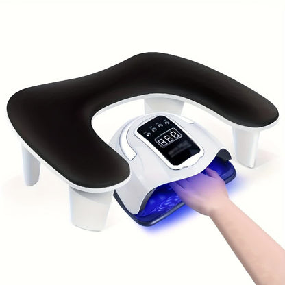 Pink This handheld nail care device integrates a U-shaped pillow and comes with a portable detachable stand. Designed with an inclined PU material and a sturdy base, it is crafted for both comfort and portability. - Image 8