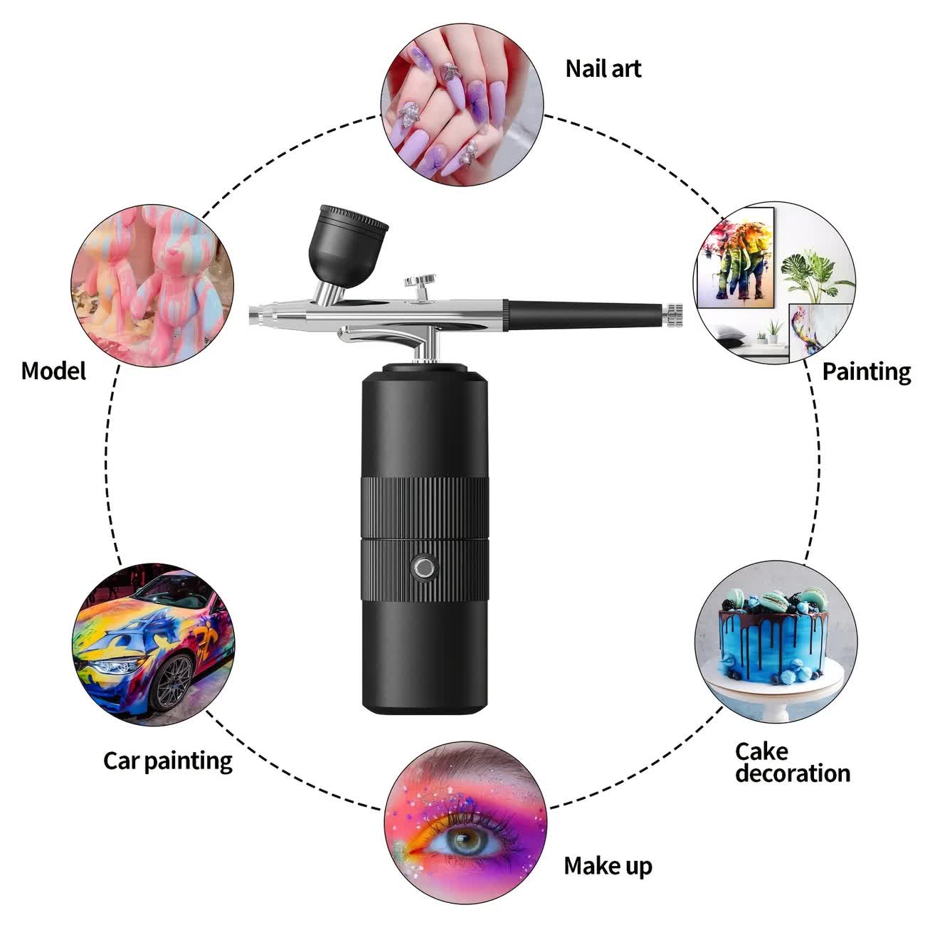 Black Portable Wireless Airbrush Kit, Versatile for Nail Art, Painting, Makeup, and Model Making - Image 2