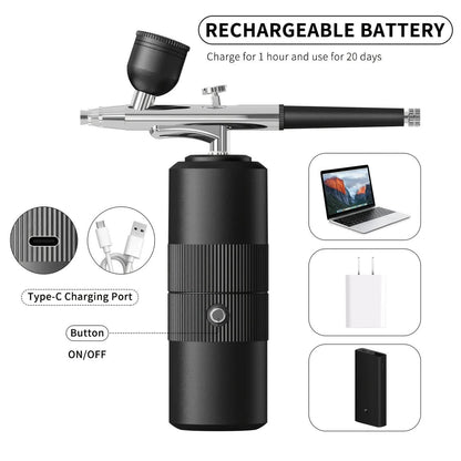 Black Portable Wireless Airbrush Kit, Versatile for Nail Art, Painting, Makeup, and Model Making - Image 3