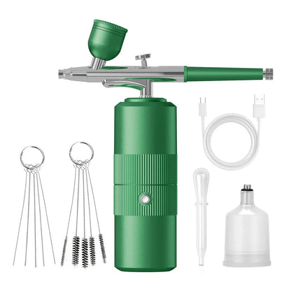 Green  Portable Wireless Airbrush Kit, Versatile for Nail Art, Painting, Makeup, and Model Making
