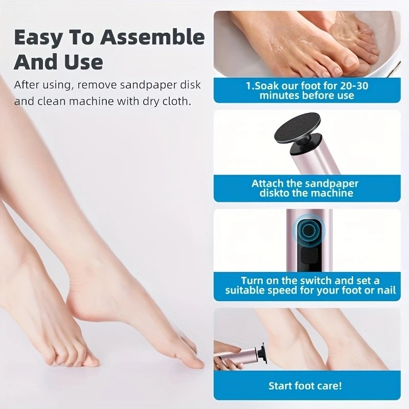 Grey Electric Foot File: 3-Speed Adjustable Nano-Level Filing, Type-C Fast Charge, Long Battery Life, Washable & Replaceable Heads, At-Home & Travel Foot Renewal Care - Image 8