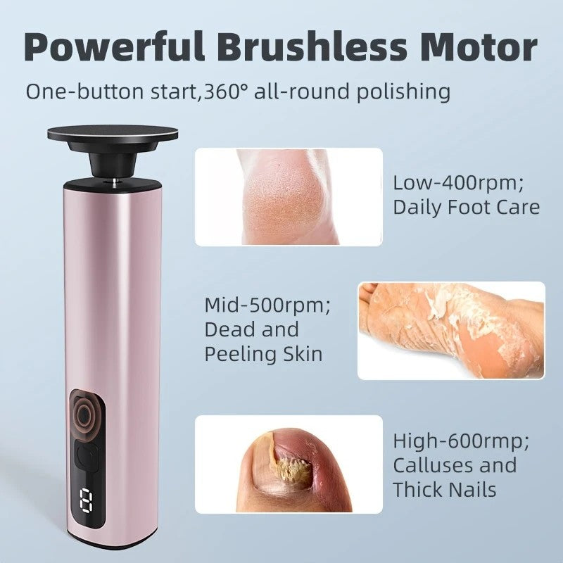 rose gold  Electric Foot File: 3-Speed Adjustable Nano-Level Filing, Type-C Fast Charge, Long Battery Life, Washable & Replaceable Heads, At-Home & Travel Foot Renewal Care - Image 2