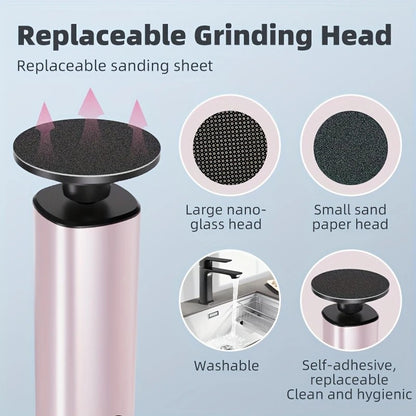 rose gold  Electric Foot File: 3-Speed Adjustable Nano-Level Filing, Type-C Fast Charge, Long Battery Life, Washable & Replaceable Heads, At-Home & Travel Foot Renewal Care - Image 7