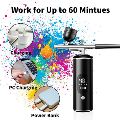 Pink Portable Wireless Airbrush Kit, ideal for nail art, painting, cake decoration, and makeup. Rechargeable design, perfect for both amateurs and professionals. - Image 2