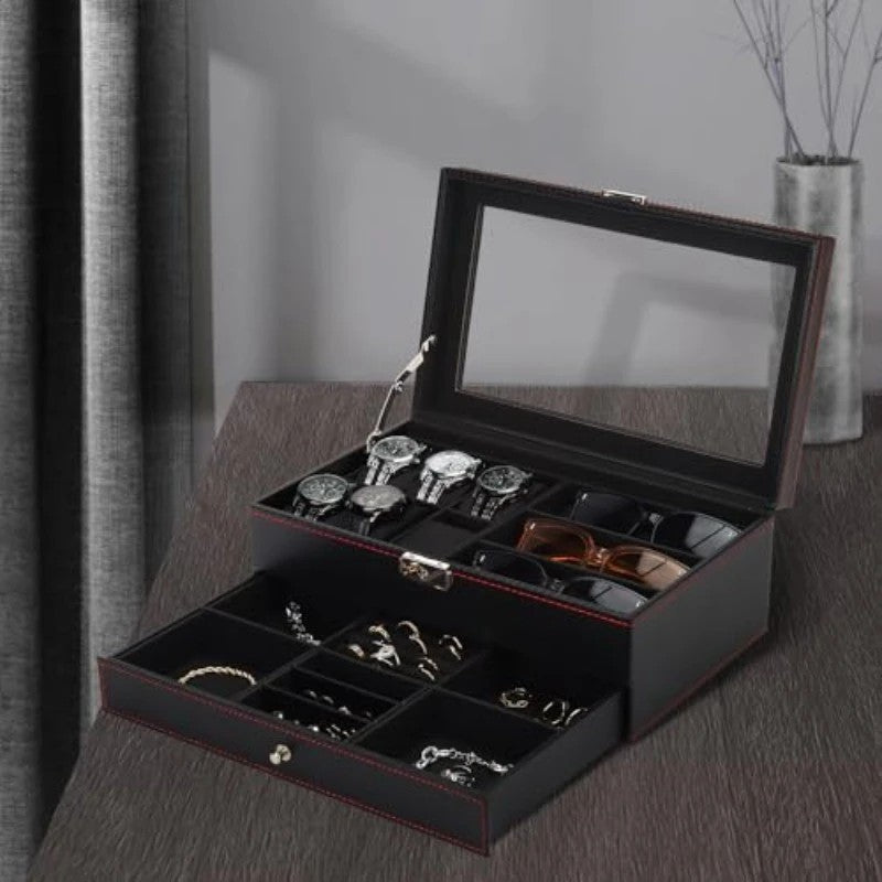 Men's Watch and Glasses Storage Box: Transparent Lid, Zoned Storage, Multi-slot Protection for Watches and Accessories - Image 2