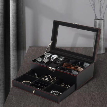 Men's Watch and Glasses Storage Box: Transparent Lid, Zoned Storage, Multi-slot Protection for Watches and Accessories - Image 2