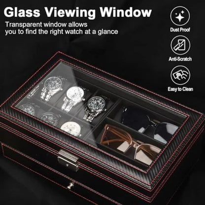 Men's Watch and Glasses Storage Box: Transparent Lid, Zoned Storage, Multi-slot Protection for Watches and Accessories - Image 4
