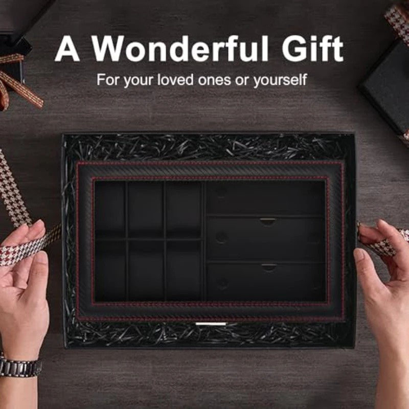 Men's Watch and Glasses Storage Box: Transparent Lid, Zoned Storage, Multi-slot Protection for Watches and Accessories - Image 5