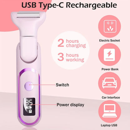 WHITE Women's Whole Body Electric Hair Removal Device, Painless Hair Removal, Type-C Fast Charging - Image 6