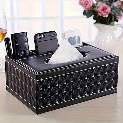 Black cat's eye Multi-Function Leather Tissue Box, Wooden Frame with Compartment Storage, Anti-Slip and Stable, Living Room and Office Desktop Organizer - Image 3