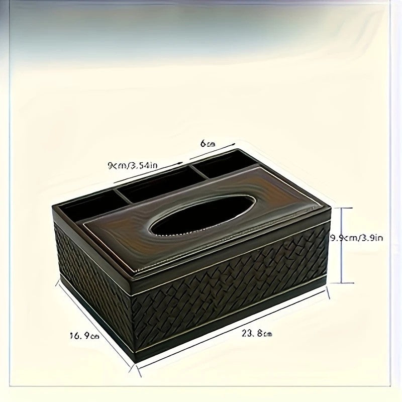Black cat's eye Multi-Function Leather Tissue Box, Wooden Frame with Compartment Storage, Anti-Slip and Stable, Living Room and Office Desktop Organizer - Image 4