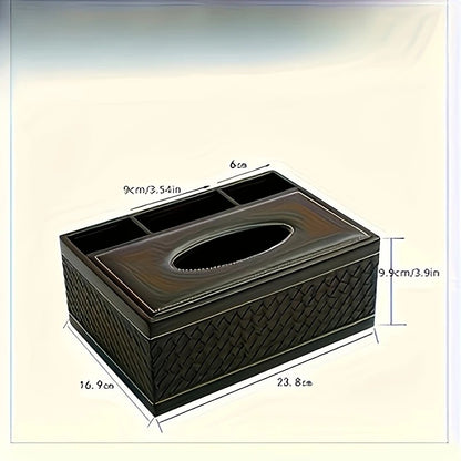 Black cat's eye Multi-Function Leather Tissue Box, Wooden Frame with Compartment Storage, Anti-Slip and Stable, Living Room and Office Desktop Organizer - Image 4