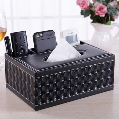 White gold Multi-Function Leather Tissue Box, Wooden Frame with Compartment Storage, Anti-Slip and Stable, Living Room and Office Desktop Organizer - Image 9