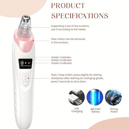 Blackhead Cleansing Device: 5 Nozzles for Full Face, 3 Suction Levels for Targeted Cleansing - Image 5