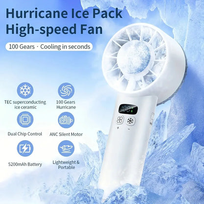 White Hurricane Ice-Bag High-Speed Fan｜100-Speed Adjustable, Second-Level Cooling, Lightweight and Portable Summer Travel Essential - Image 2