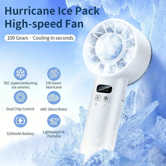 White Hurricane Ice-Bag High-Speed Fan｜100-Speed Adjustable, Second-Level Cooling, Lightweight and Portable Summer Travel Essential - Image 2
