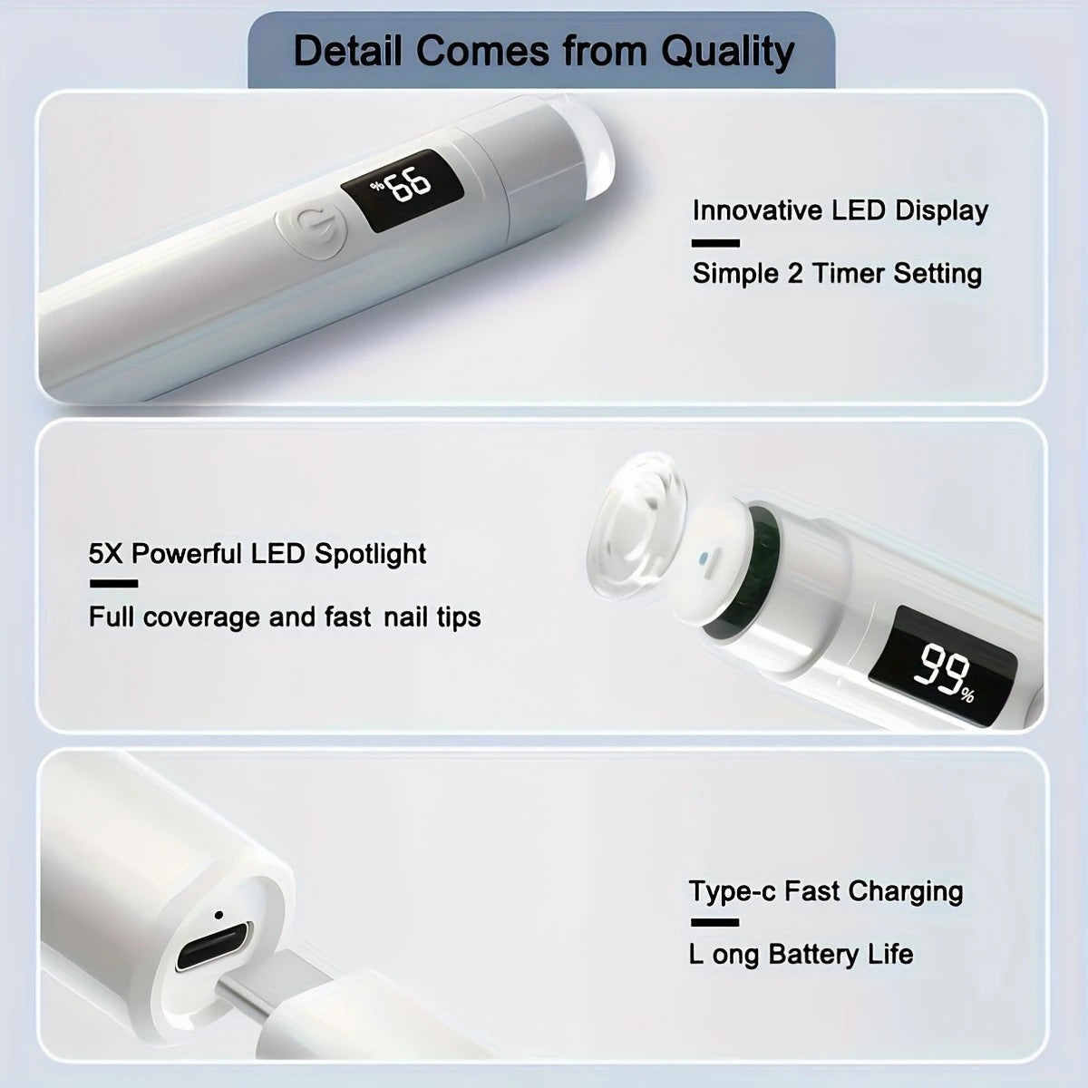 2-in-1 Nail Lamp: Handheld & Stand, 6-LED Fast Dry, Type-C Fast Charge, Smart Timer, Home/Travel DIY Nail Art Essential - Image 6