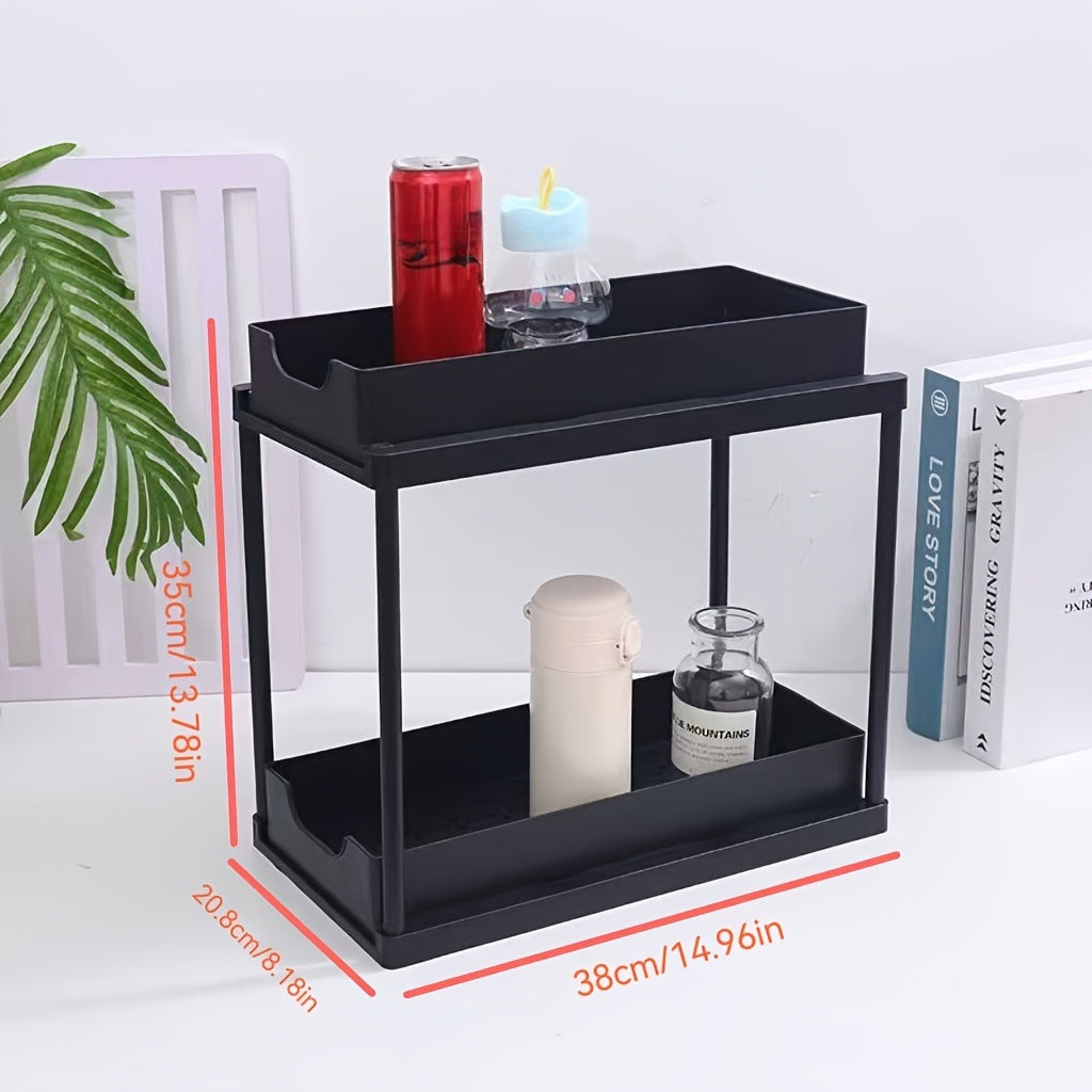 BLACK Two-tier pull-out storage rack. An organizational lifesaver for under the kitchen sink. Features adjustable shelves for easy storage of bottles and jars. In a sleek, modern design. Perfect as a kitchen shelf, bathroom organizer, or household storage - Image 9