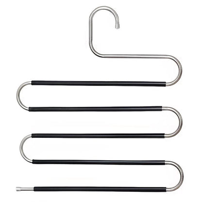 3 Pack Multi-Layer Stainless Steel Metal Pants Hangers, Bedroom Storage, S-Shaped Anti-Slip No-Mark, Space Saving, Closet Storage Rack, Pants Jeans Scarves Hanging, Black Version
