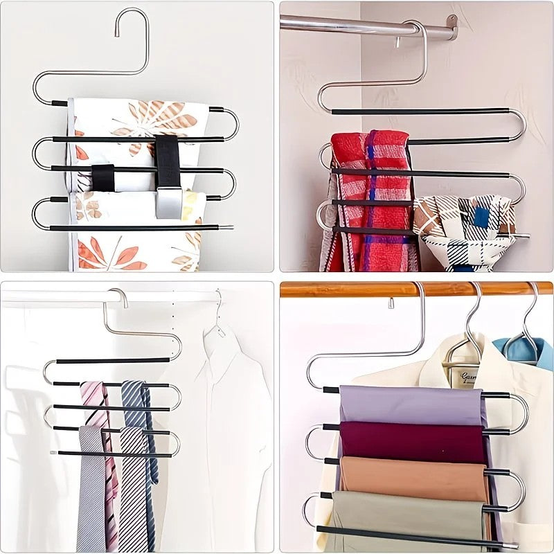 3 Pack Multi-Layer Stainless Steel Metal Pants Hangers, Bedroom Storage, S-Shaped Anti-Slip No-Mark, Space Saving, Closet Storage Rack, Pants Jeans Scarves Hanging, Black Version - Image 2