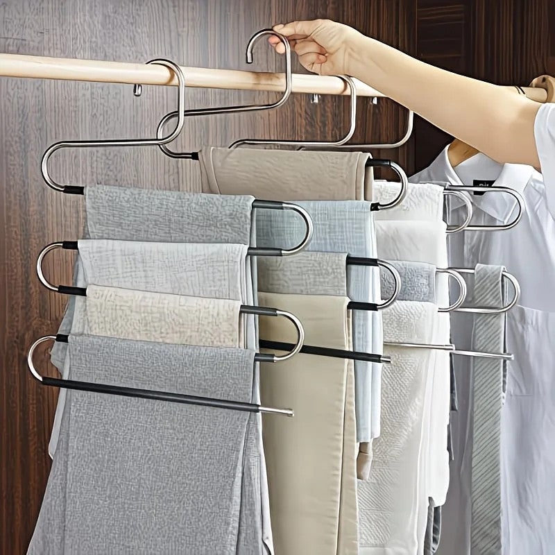 3 Pack Multi-Layer Stainless Steel Metal Pants Hangers, Bedroom Storage, S-Shaped Anti-Slip No-Mark, Space Saving, Closet Storage Rack, Pants Jeans Scarves Hanging, Black Version - Image 3