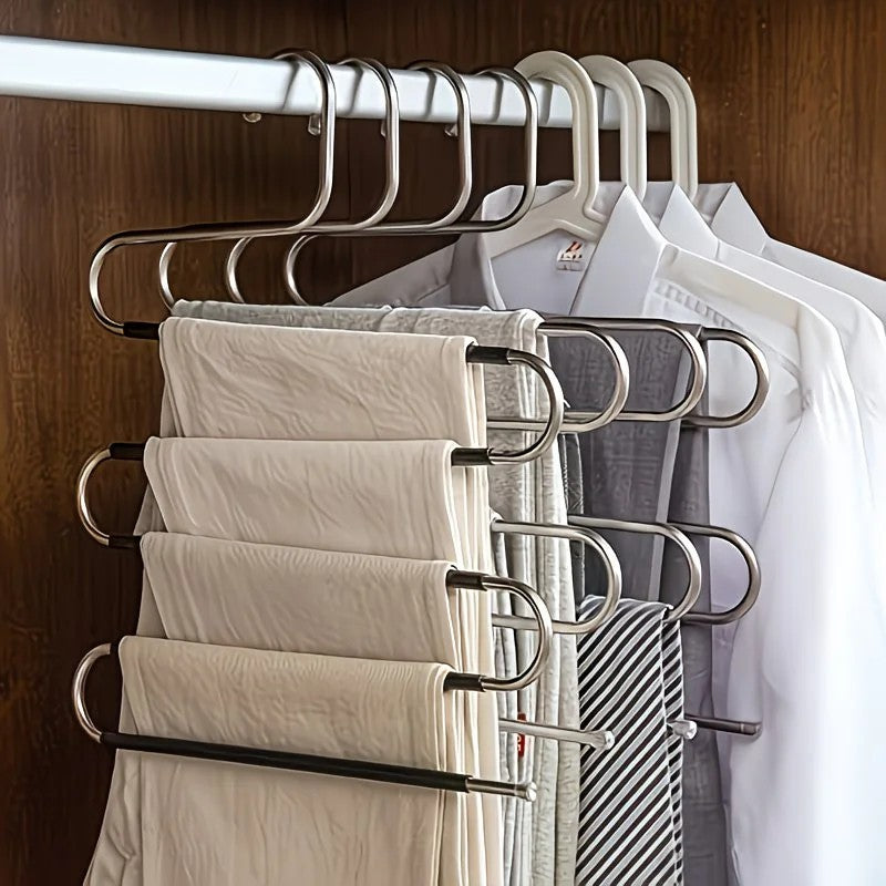3 Pack Multi-Layer Stainless Steel Metal Pants Hangers, Bedroom Storage, S-Shaped Anti-Slip No-Mark, Space Saving, Closet Storage Rack, Pants Jeans Scarves Hanging, Black Version - Image 4