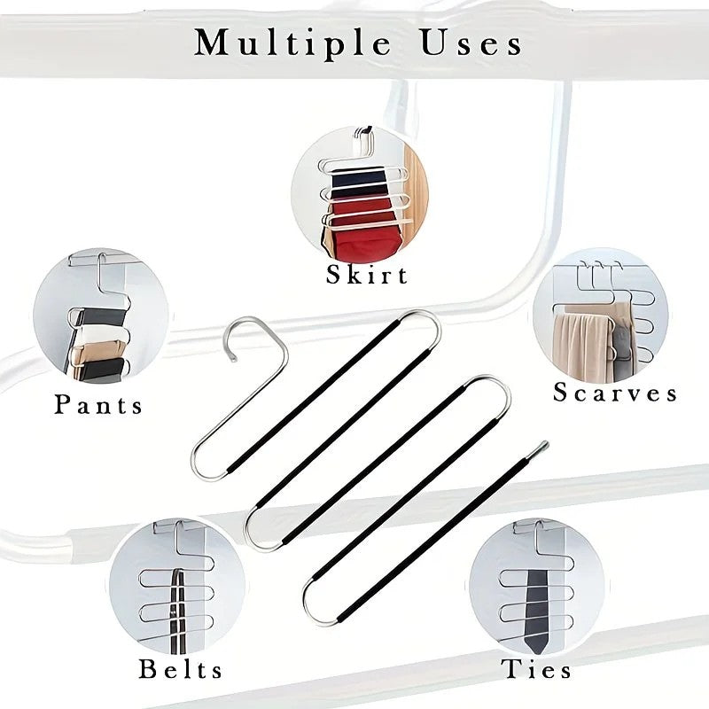 3 Pack Multi-Layer Stainless Steel Metal Pants Hangers, Bedroom Storage, S-Shaped Anti-Slip No-Mark, Space Saving, Closet Storage Rack, Pants Jeans Scarves Hanging, Black Version - Image 5