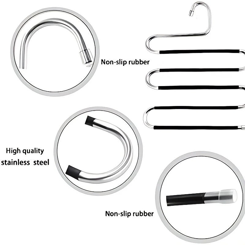 3 Pack Multi-Layer Stainless Steel Metal Pants Hangers, Bedroom Storage, S-Shaped Anti-Slip No-Mark, Space Saving, Closet Storage Rack, Pants Jeans Scarves Hanging, Black Version - Image 7