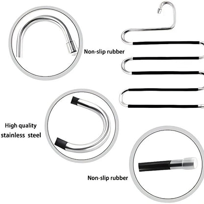 3 Pack Multi-Layer Stainless Steel Metal Pants Hangers, Bedroom Storage, S-Shaped Anti-Slip No-Mark, Space Saving, Closet Storage Rack, Pants Jeans Scarves Hanging, Black Version - Image 7