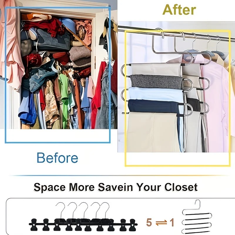 3 Pack Multi-Layer Stainless Steel Metal Pants Hangers, Bedroom Storage, S-Shaped Anti-Slip No-Mark, Space Saving, Closet Storage Rack, Pants Jeans Scarves Hanging, Black Version - Image 8